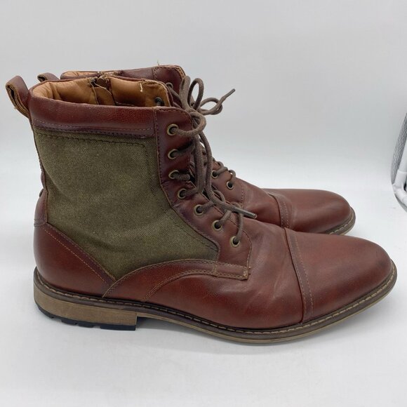 Steve Madden Bunsin Boots Mens 13 Combat Lace Up Faux Leather Canvas Cap Toe main image 8